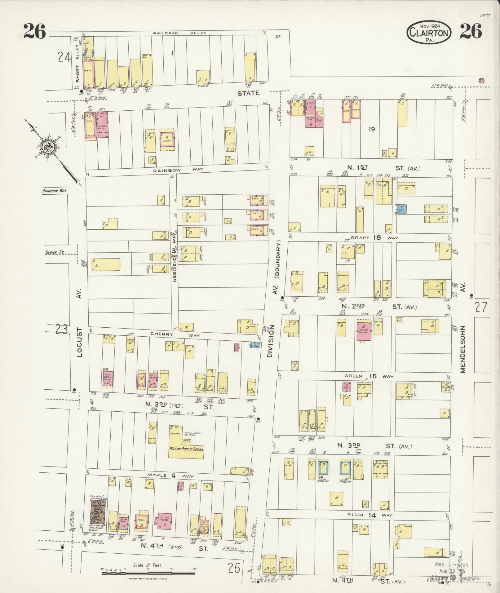 Sanborn Fire Insurance Map from Clairton, Allegheny County, Pennsylvania (1924), Sheet #0026 - Historic Sanborn Fire Insurance Map Print, vintage old map wall art, antique decor, genealogy gift, Pennsylvania Pennsylvania map
