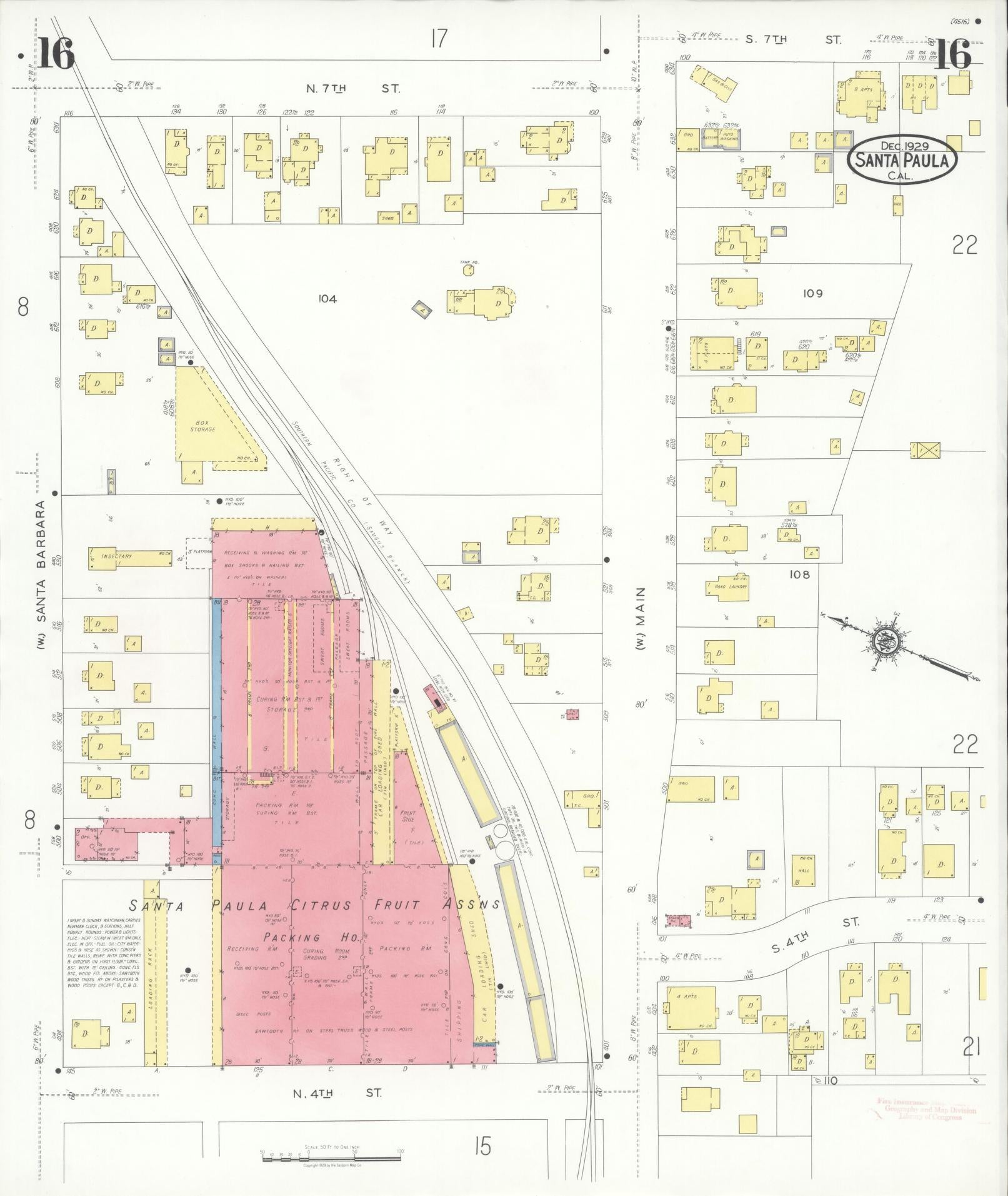 Sanborn Fire Insurance Map from Santa Paula, Ventura County, California (1929), Sheet #0016 - Complete Map Set gallery image, historic Sanborn map, vintage wall art, California California
