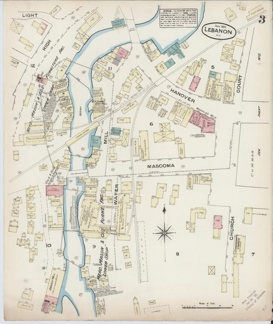 Sanborn Fire Insurance Map from Lebanon, Grafton County, New Hampshire (1884), Sheet #0003 - Historic Sanborn Fire Insurance Map Print, vintage old map wall art, antique decor, genealogy gift, New Hampshire New Hampshire map