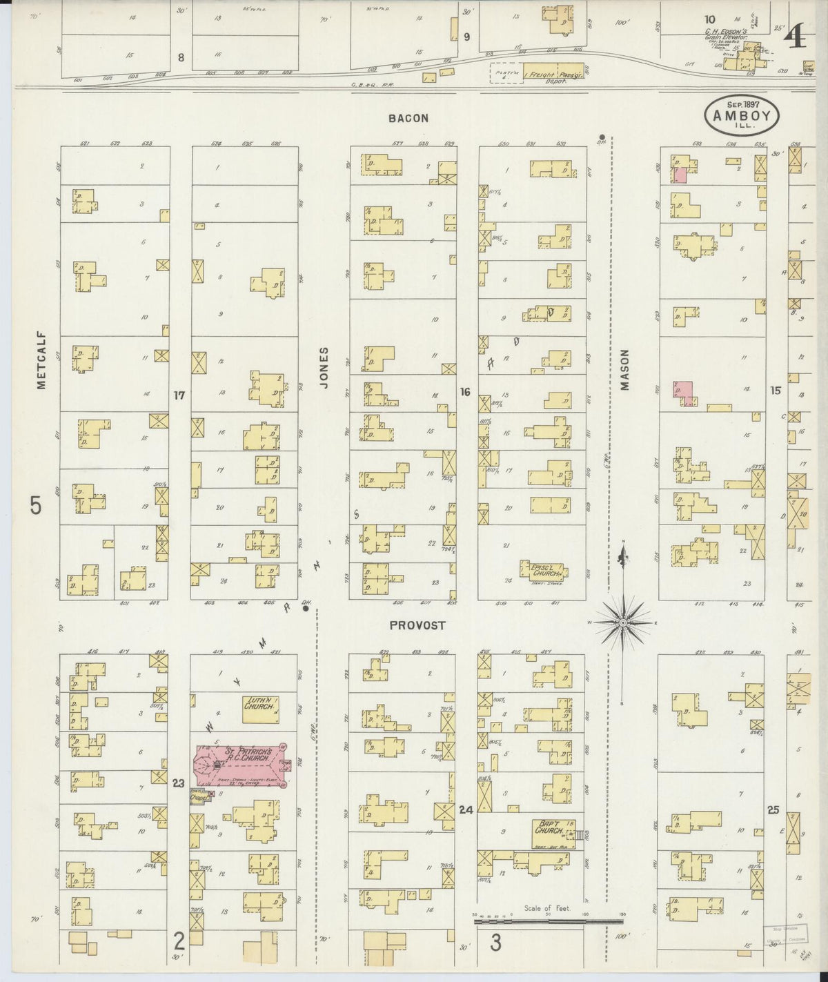 Sanborn Fire Insurance Map from Amboy, Lee County, Illinois (1897), Sheet #0004 - Complete Map Set gallery image, historic Sanborn map, vintage wall art, Illinois Illinois