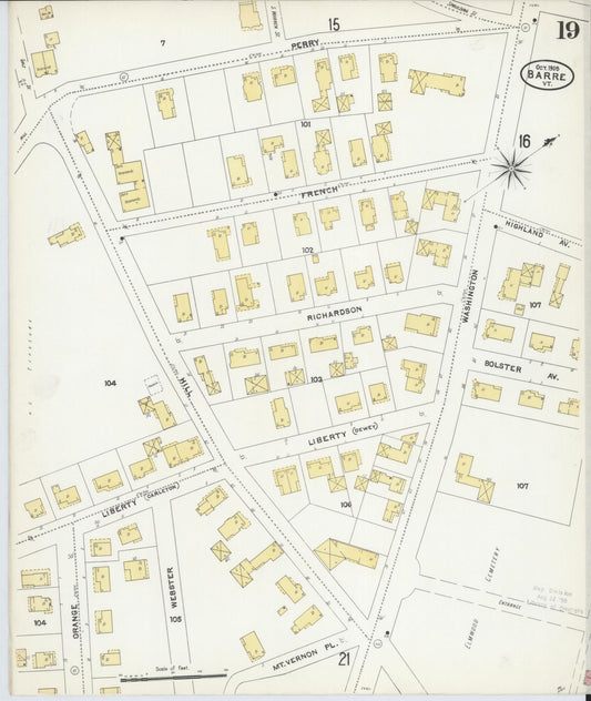 Sanborn Fire Insurance Map from Barre, Washington County, Vermont (1905), Sheet #0019 - Historic Sanborn Fire Insurance Map Print, vintage old map wall art, antique decor, genealogy gift, Vermont Vermont map