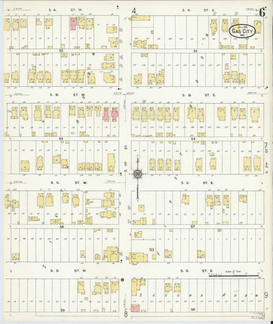 Sanborn Fire Insurance Map from Gas City, Grant County, Indiana (1911), Sheet #0006 - Historic Sanborn Fire Insurance Map Print, vintage old map wall art, antique decor, genealogy gift, Indiana Indiana map