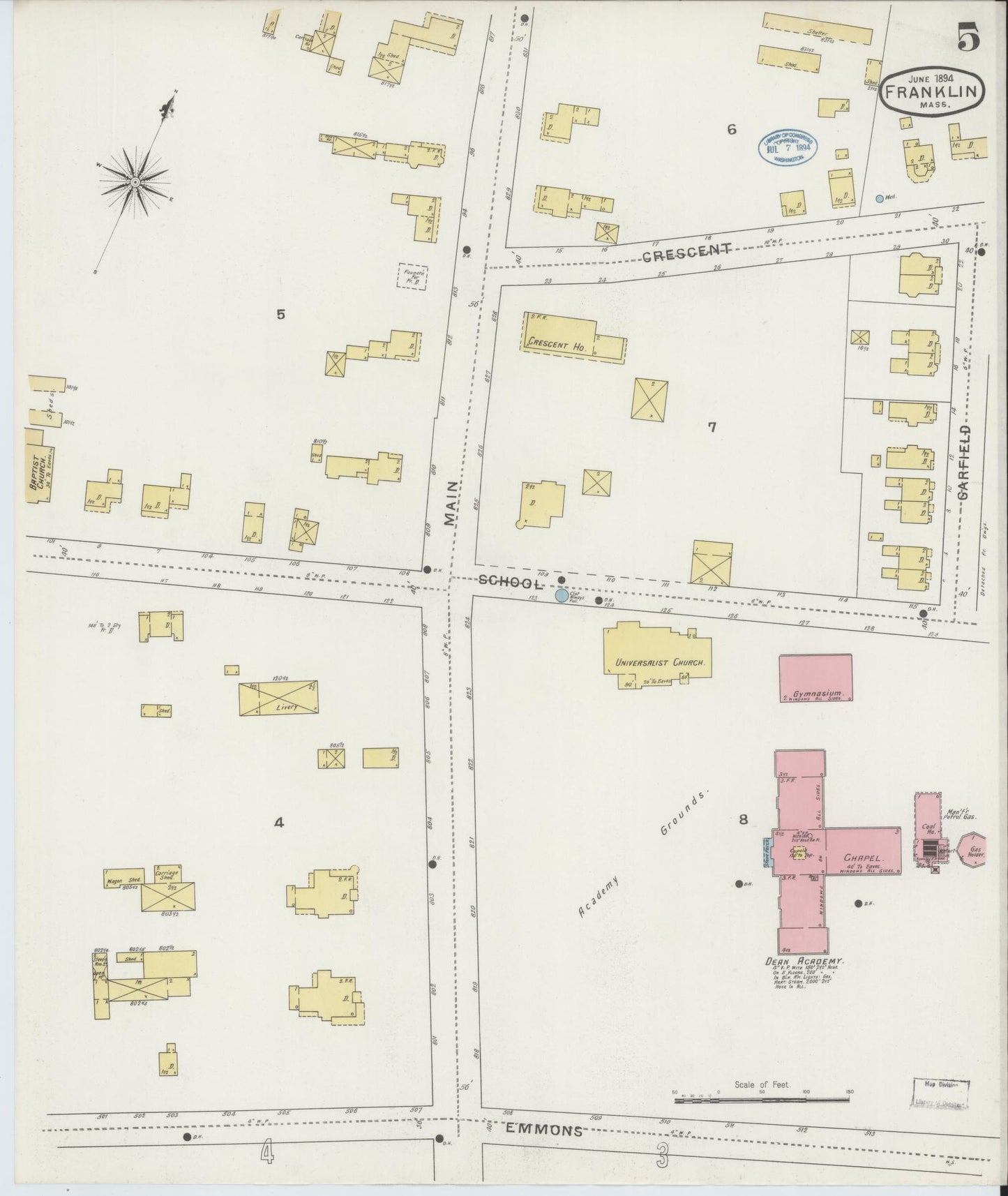 Sanborn Fire Insurance Map from Franklin, Norfolk County, Massachusetts (1894), Sheet #0005 - Complete Map Set gallery image, historic Sanborn map, vintage wall art, Massachusetts Massachusetts