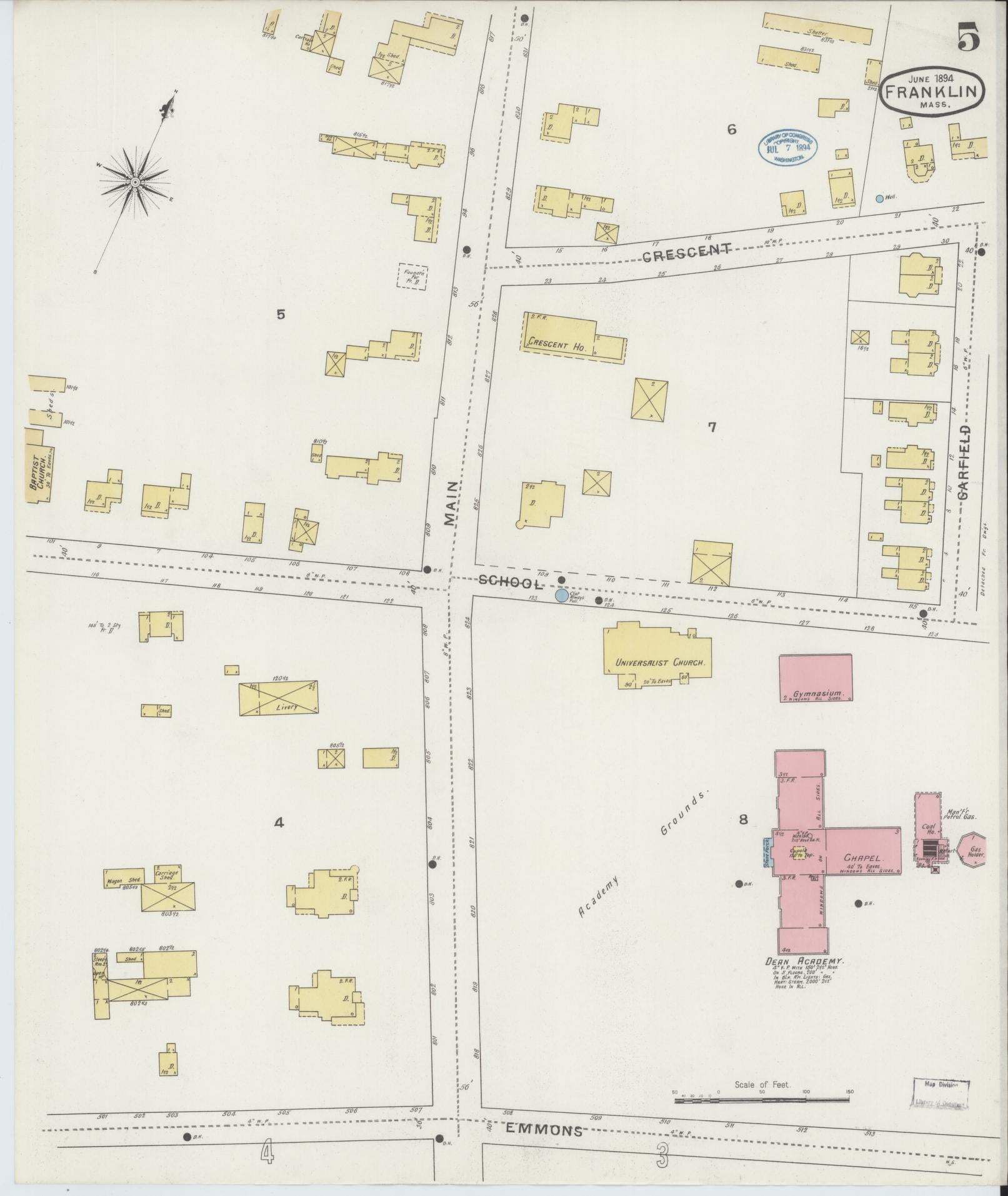 Sanborn Fire Insurance Map from Franklin, Norfolk County, Massachusetts (1894), Sheet #0005 - Complete Map Set gallery image, historic Sanborn map, vintage wall art, Massachusetts Massachusetts