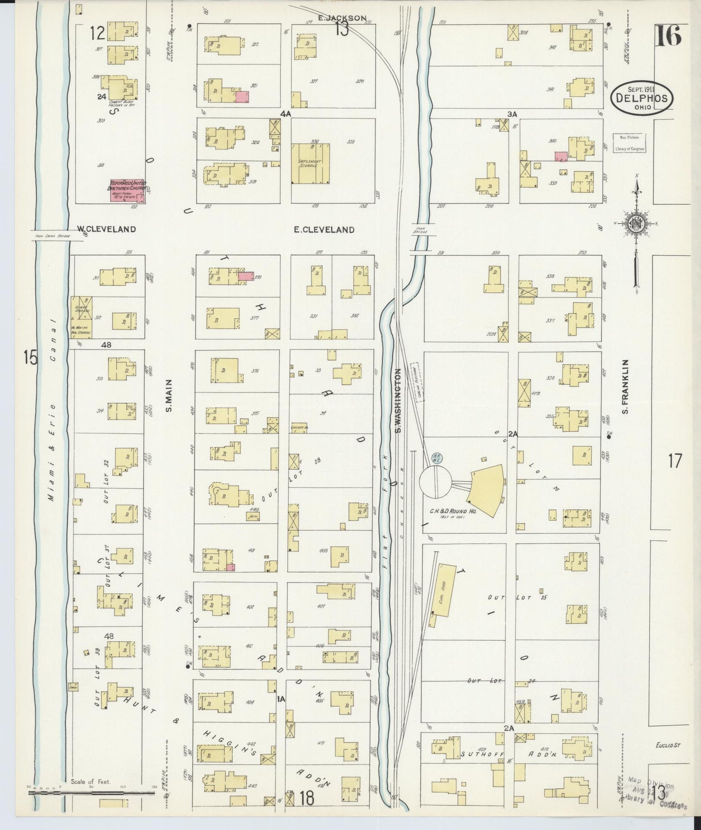 Sanborn Fire Insurance Map from Delphos, Van Wert And Allen Counties, Ohio (1911), Sheet #0016 - Historic Sanborn Fire Insurance Map Print, vintage old map wall art, antique decor, genealogy gift, Ohio Ohio map