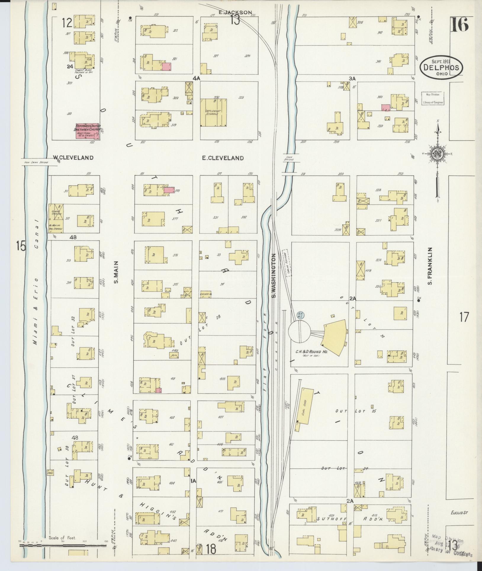 Sanborn Fire Insurance Map from Delphos, Van Wert And Allen Counties, Ohio (1911), Sheet #0016 - Historic Sanborn Fire Insurance Map Print, vintage old map wall art, antique decor, genealogy gift, Ohio Ohio map
