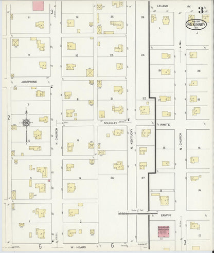 Sanborn Fire Insurance Map from McKinney, Collin County, Texas (1914), Sheet #0003 - Historic Sanborn Fire Insurance Map Print, vintage old map wall art, antique decor, genealogy gift, Texas Texas map