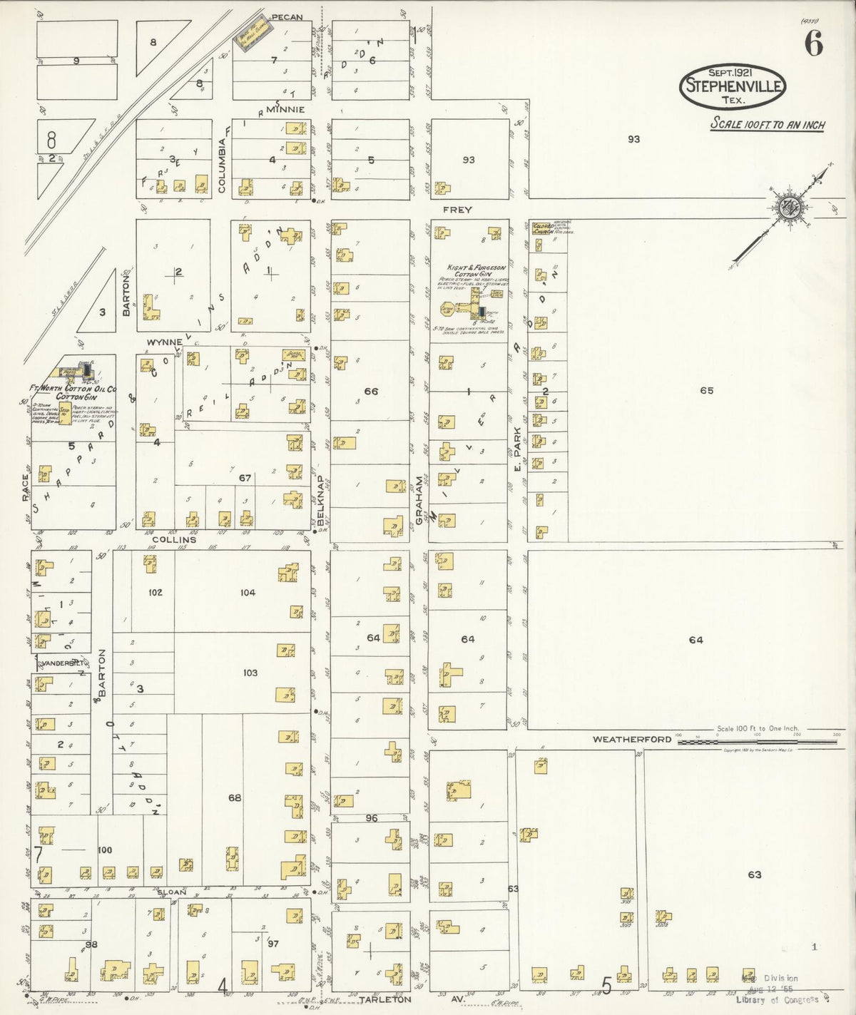 Sanborn Fire Insurance Map from Stephenville, Erath County, Texas (1921), Sheet #0006 - Historic Sanborn Fire Insurance Map Print, vintage old map wall art, antique decor, genealogy gift, Texas Texas map