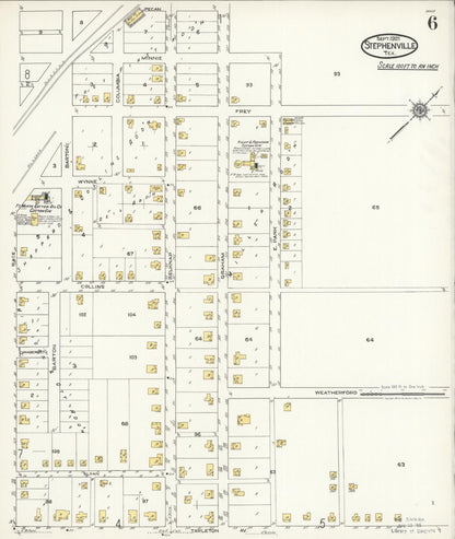 Sanborn Fire Insurance Map from Stephenville, Erath County, Texas (1921), Sheet #0006 - Historic Sanborn Fire Insurance Map Print, vintage old map wall art, antique decor, genealogy gift, Texas Texas map