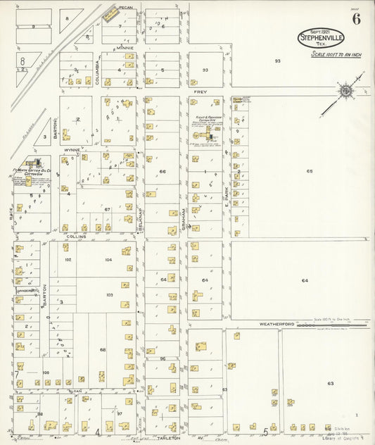 Sanborn Fire Insurance Map from Stephenville, Erath County, Texas (1921), Sheet #0006 - Historic Sanborn Fire Insurance Map Print, vintage old map wall art, antique decor, genealogy gift, Texas Texas map