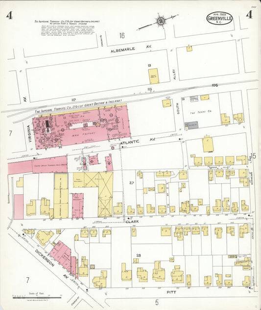 Sanborn Fire Insurance Map from Greenville, Pitt County, North Carolina (1923), Sheet #0004 - Historic Sanborn Fire Insurance Map Print, vintage old map wall art, antique decor, genealogy gift, North Carolina North Carolina map