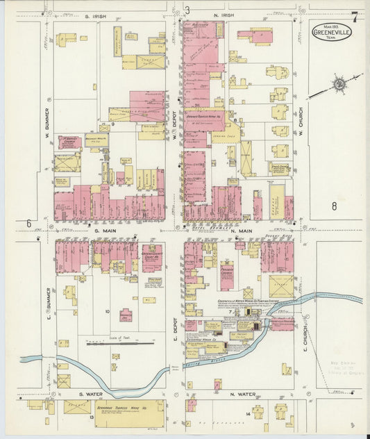 Sanborn Fire Insurance Map from Greeneville, Greene County, Tennessee (1913), Sheet #0007 - Historic Sanborn Fire Insurance Map Print, vintage old map wall art, antique decor, genealogy gift, Tennessee Tennessee map