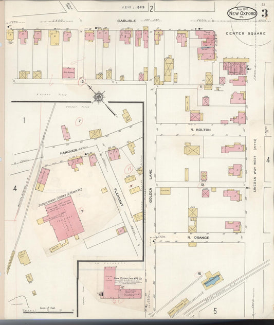 Sanborn Fire Insurance Map from New Oxford, Adams County, Pennsylvania (1929), Sheet #0003 - Historic Sanborn Fire Insurance Map Print, vintage old map wall art, antique decor, genealogy gift, Pennsylvania Pennsylvania map