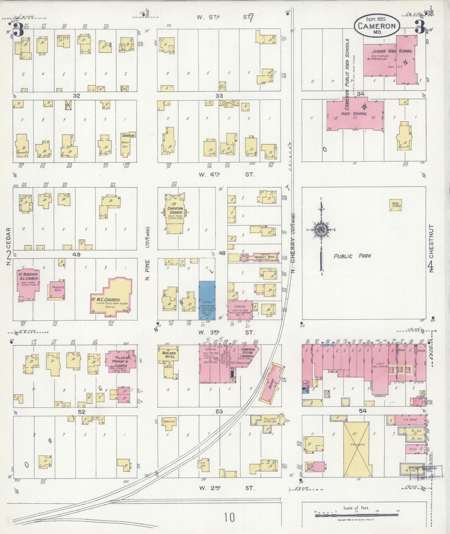 Sanborn Fire Insurance Map from Cameron, Clinton County, Missouri (1925), Sheet #0003 - Complete Map Set gallery image, historic Sanborn map, vintage wall art, Missouri Missouri