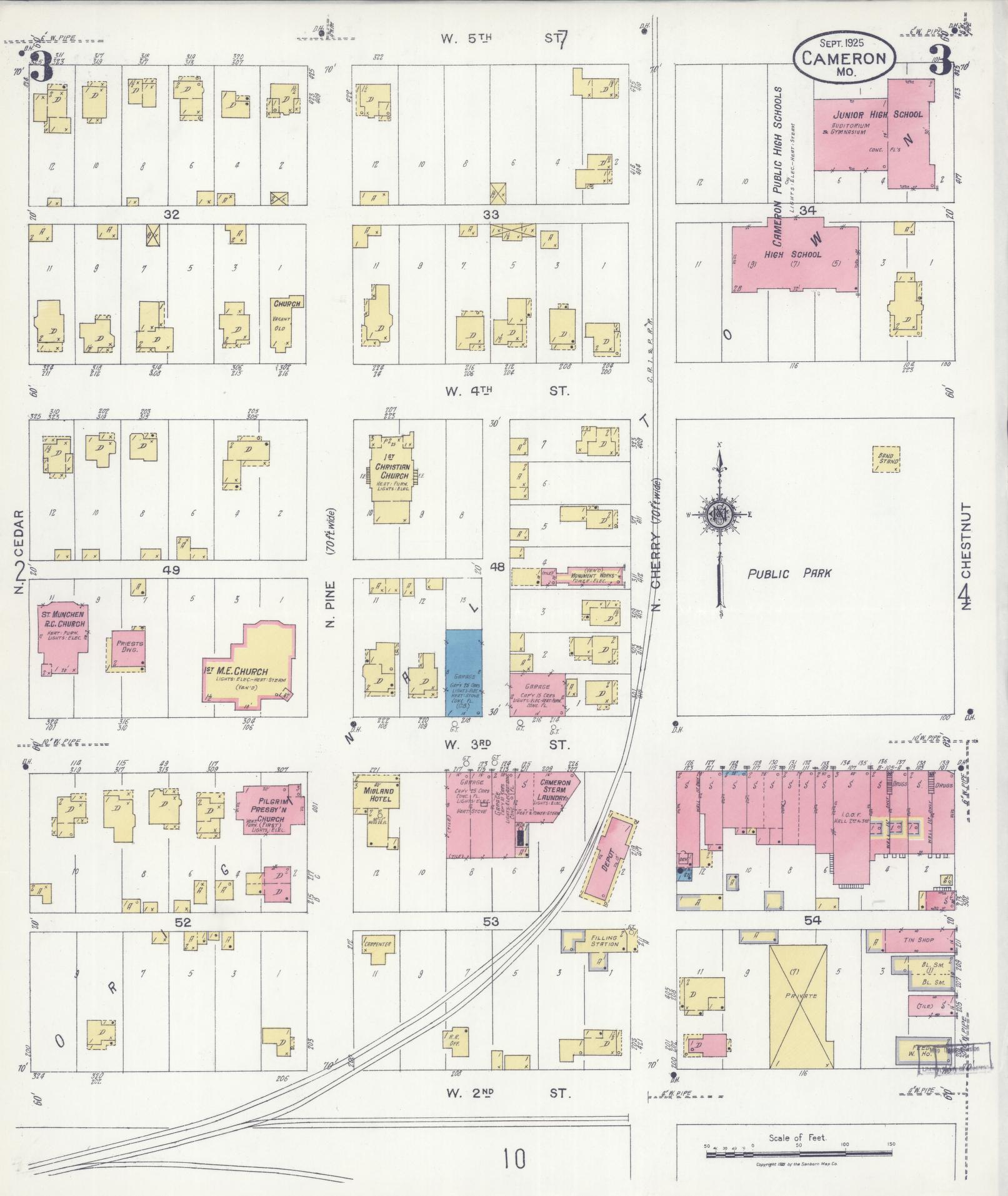 Sanborn Fire Insurance Map from Cameron, Clinton County, Missouri (1925), Sheet #0003 - Complete Map Set gallery image, historic Sanborn map, vintage wall art, Missouri Missouri