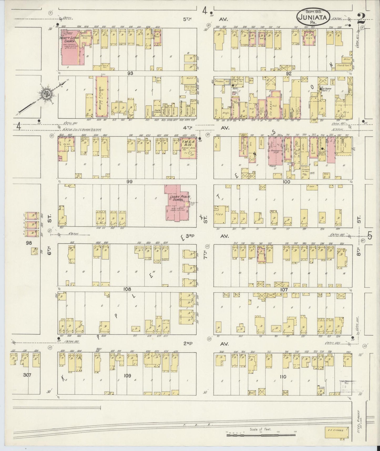 Sanborn Fire Insurance Map from Juniata, Blair County, Pennsylvania (1915), Sheet #0002 - Historic Sanborn Fire Insurance Map Print, vintage old map wall art, antique decor, genealogy gift, Pennsylvania Pennsylvania map