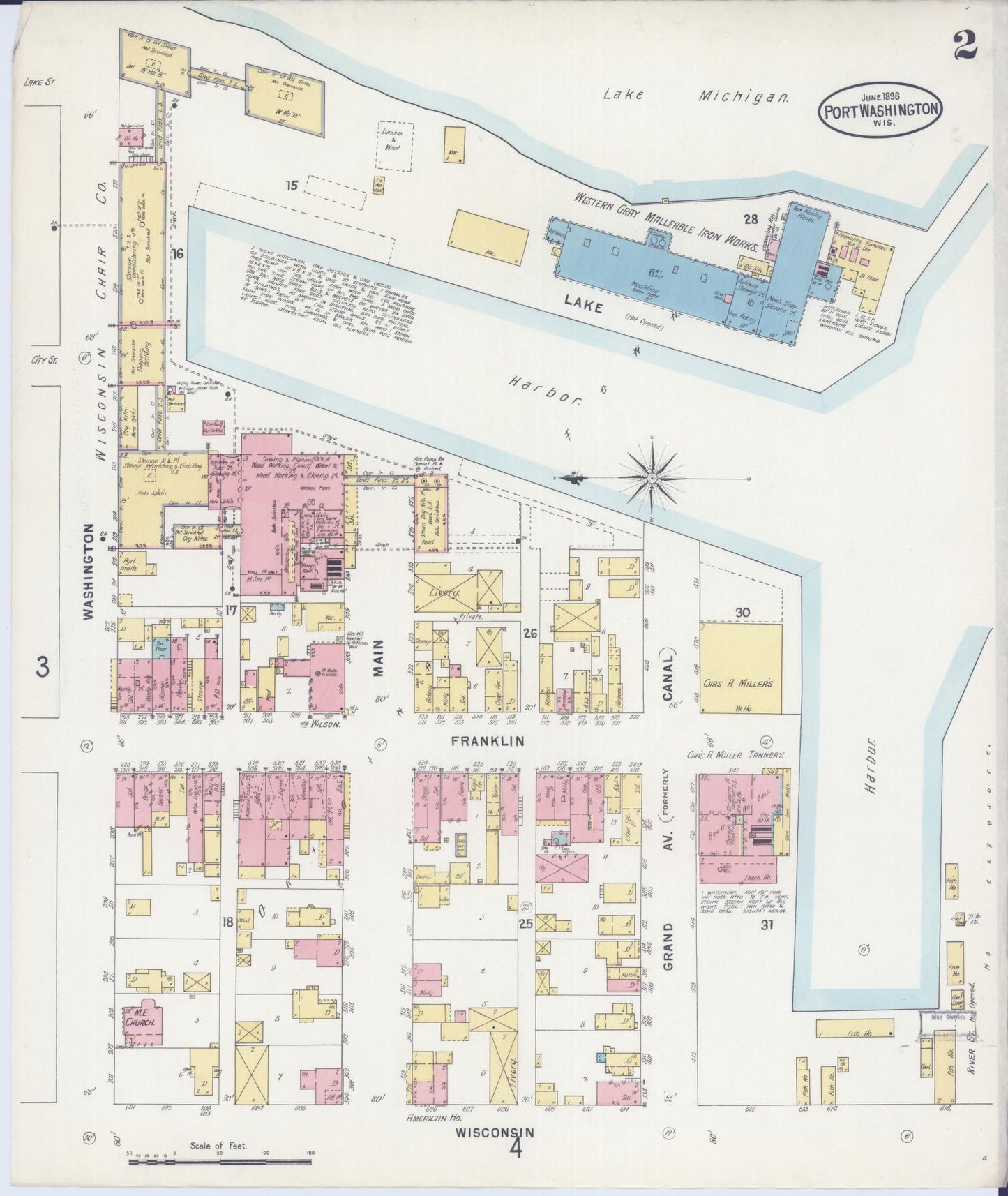 Sanborn Fire Insurance Map from Port Washington, Ozaukee County, Wisconsin (1898), Sheet #0002 - Complete Map Set gallery image, historic Sanborn map, vintage wall art, Wisconsin Wisconsin