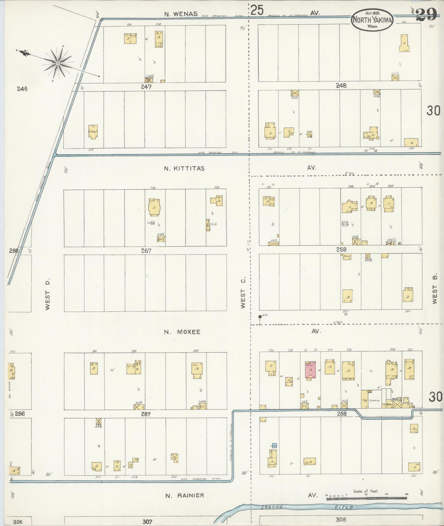 Sanborn Fire Insurance Map from North Yakima, Yakima County, Washington (1905), Sheet #0029 - Historic Sanborn Fire Insurance Map Print, vintage old map wall art, antique decor, genealogy gift, Washington Washington map