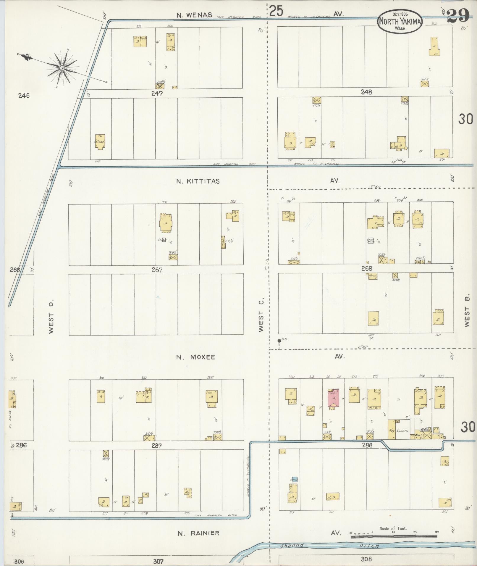 Sanborn Fire Insurance Map from North Yakima, Yakima County, Washington (1905), Sheet #0029 - Historic Sanborn Fire Insurance Map Print, vintage old map wall art, antique decor, genealogy gift, Washington Washington map