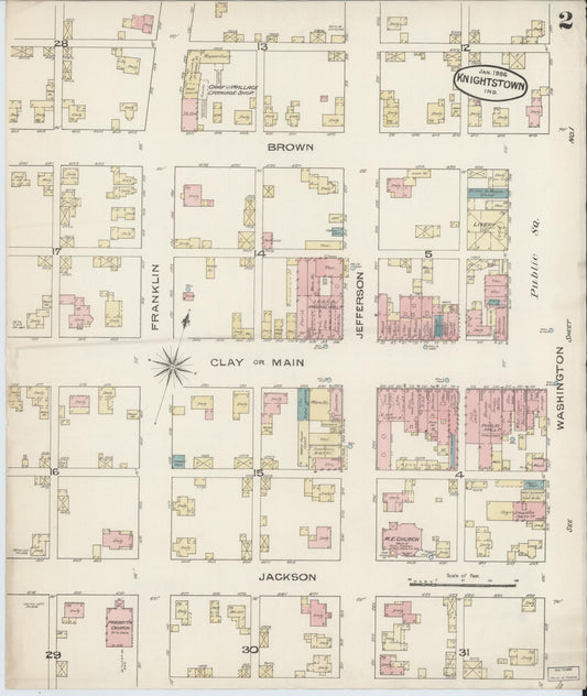 Sanborn Fire Insurance Map from Knightstown, Henry County, Indiana (1885), Sheet #0002 - Historic Sanborn Fire Insurance Map Print, vintage old map wall art, antique decor, genealogy gift, Indiana Indiana map