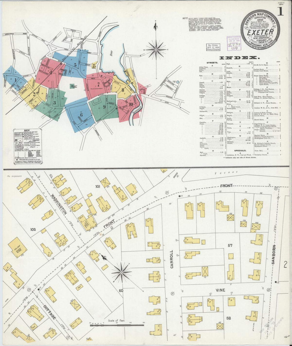 Sanborn Fire Insurance Map from Exeter, Rockingham  County, New Hampshire (1904), Sheet #0001 - Complete Map Set gallery image, historic Sanborn map, vintage wall art, New Hampshire New Hampshire
