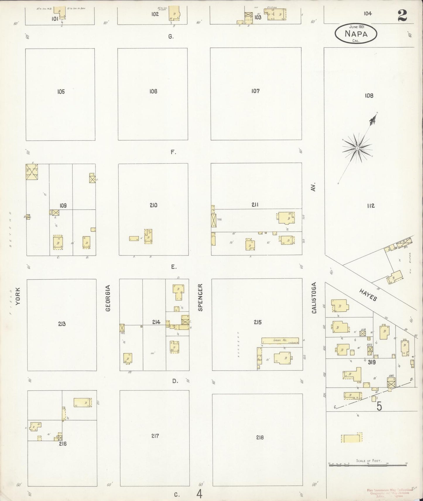 Sanborn Fire Insurance Map from Napa, Napa County, California (1901), Sheet #0002 - Historic Sanborn Fire Insurance Map Print, vintage old map wall art, antique decor, genealogy gift, California California map