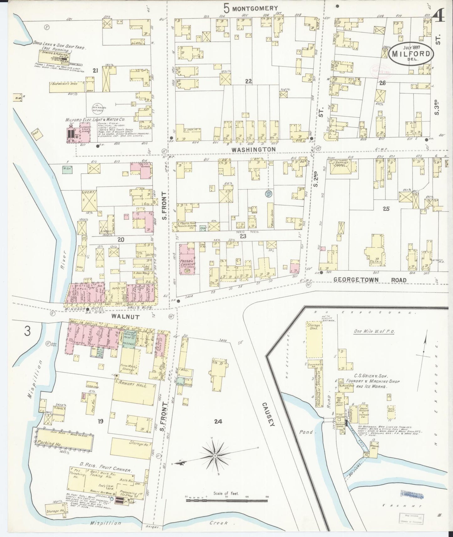 Sanborn Fire Insurance Map from Milford, Kent And Sussex Counties, Delaware (1897), Sheet #0004 - Complete Map Set gallery image, historic Sanborn map, vintage wall art, Delaware Delaware