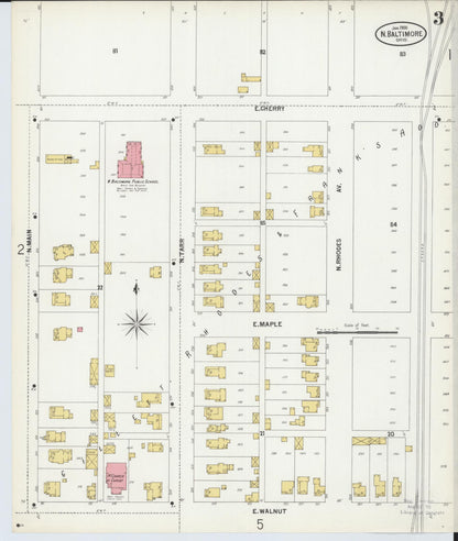 Sanborn Fire Insurance Map from North Baltimore, Wood County, Ohio (1900), Sheet #0003 - Complete Map Set gallery image, historic Sanborn map, vintage wall art, Ohio Ohio