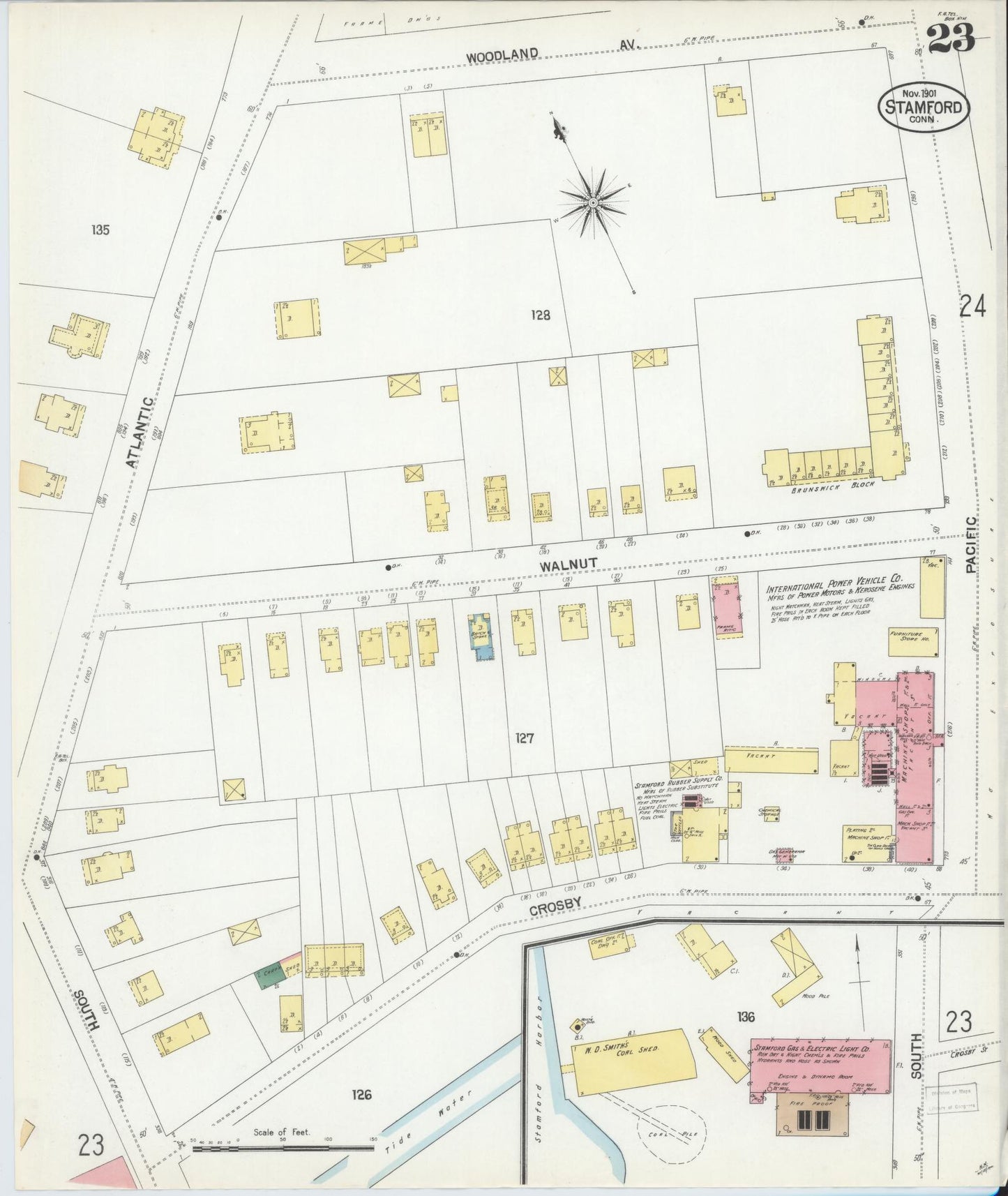 Sanborn Fire Insurance Map from Stamford, Fairfield County, Connecticut (1901), Sheet #0023 - Complete Map Set gallery image, historic Sanborn map, vintage wall art, Connecticut Connecticut