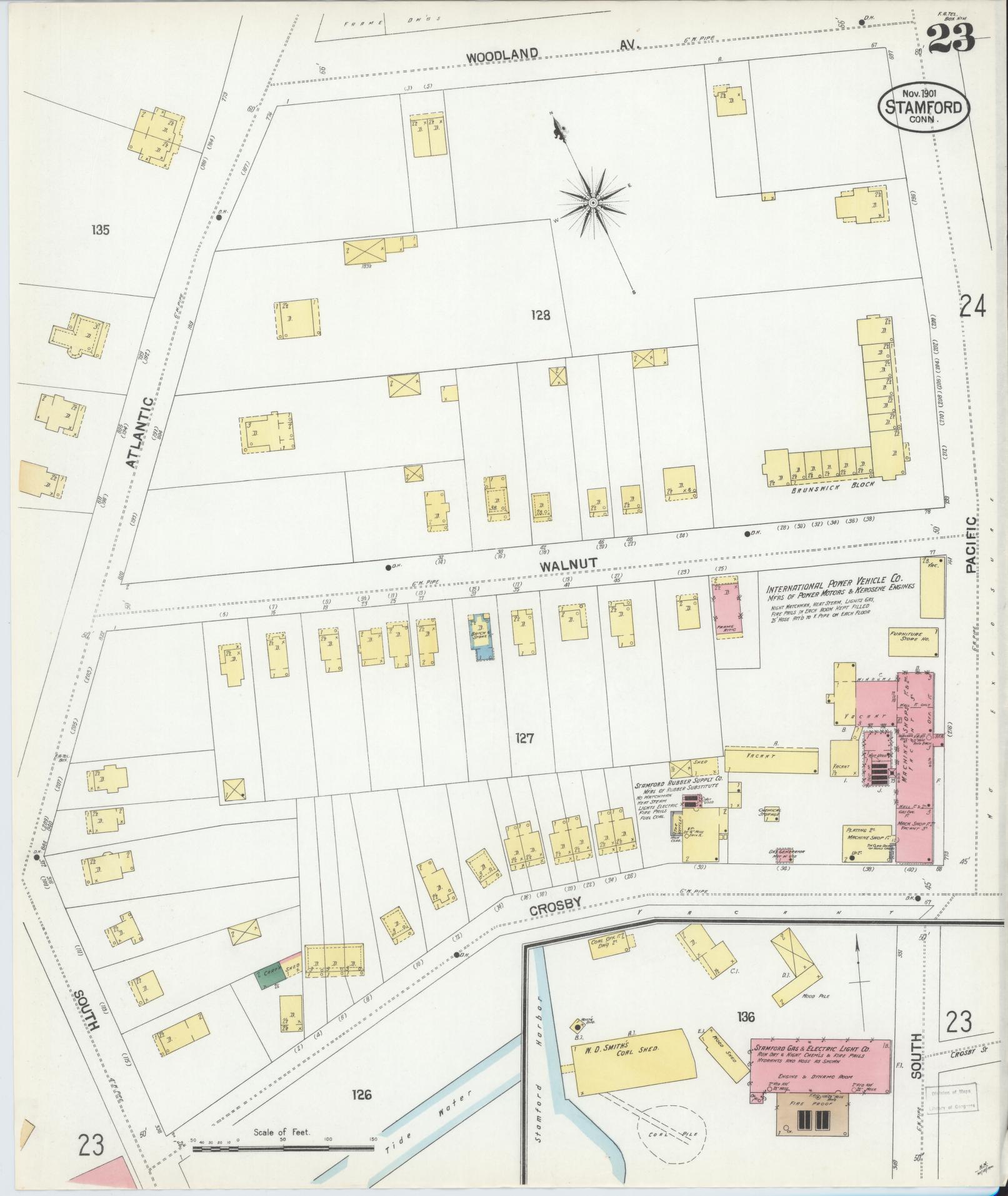 Sanborn Fire Insurance Map from Stamford, Fairfield County, Connecticut (1901), Sheet #0023 - Complete Map Set gallery image, historic Sanborn map, vintage wall art, Connecticut Connecticut