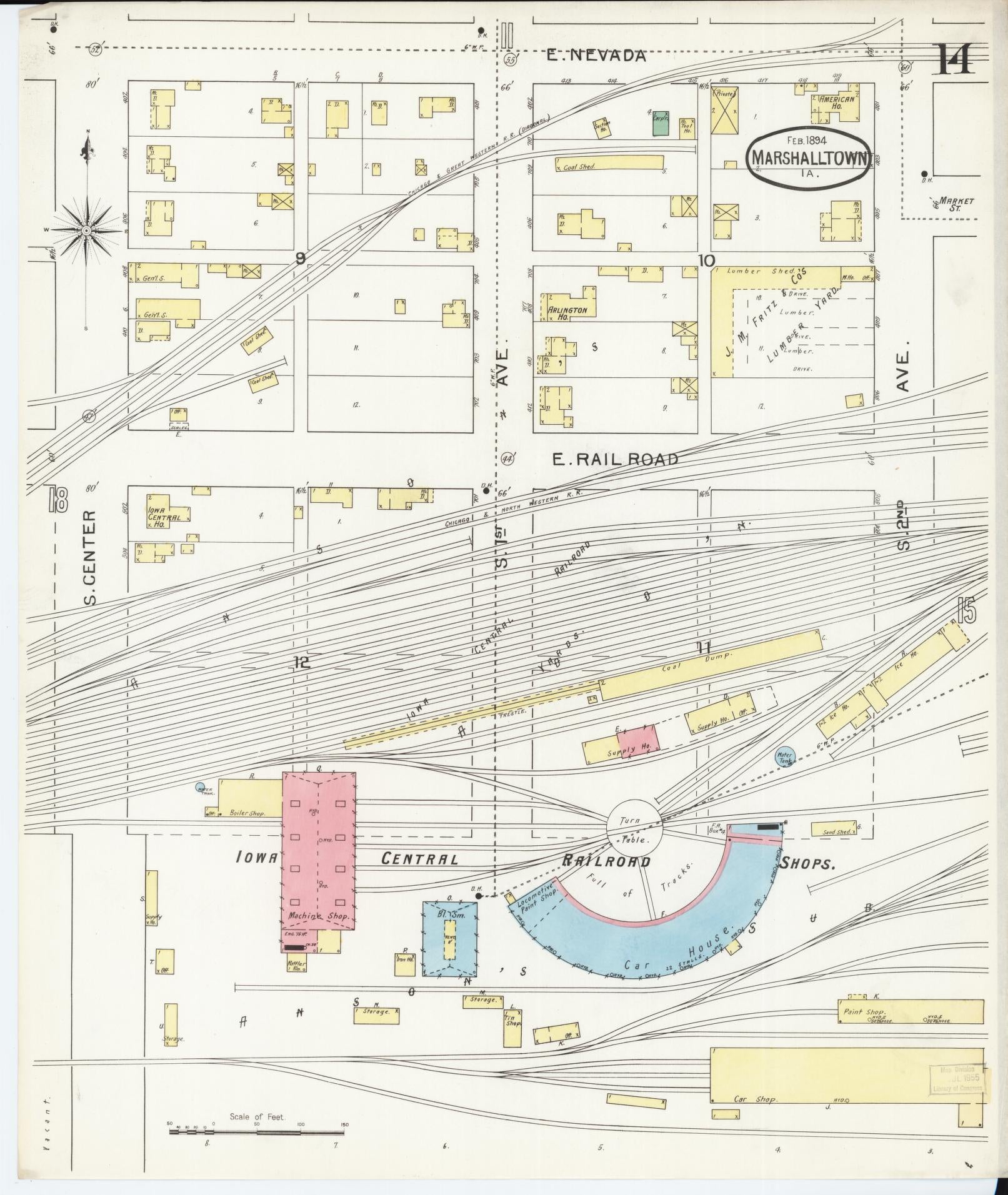 Sanborn Fire Insurance Map from Marshalltown, Marshall County, Iowa (1894), Sheet #0014 - Historic Sanborn Fire Insurance Map Print, vintage old map wall art