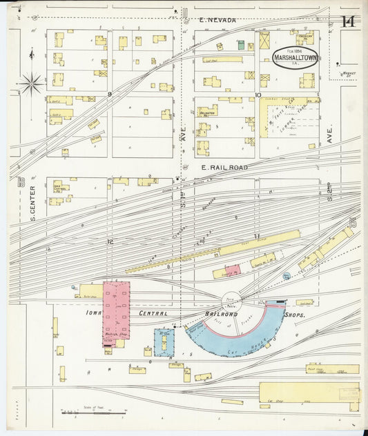 Sanborn Fire Insurance Map from Marshalltown, Marshall County, Iowa (1894), Sheet #0014 - Historic Sanborn Fire Insurance Map Print, vintage old map wall art