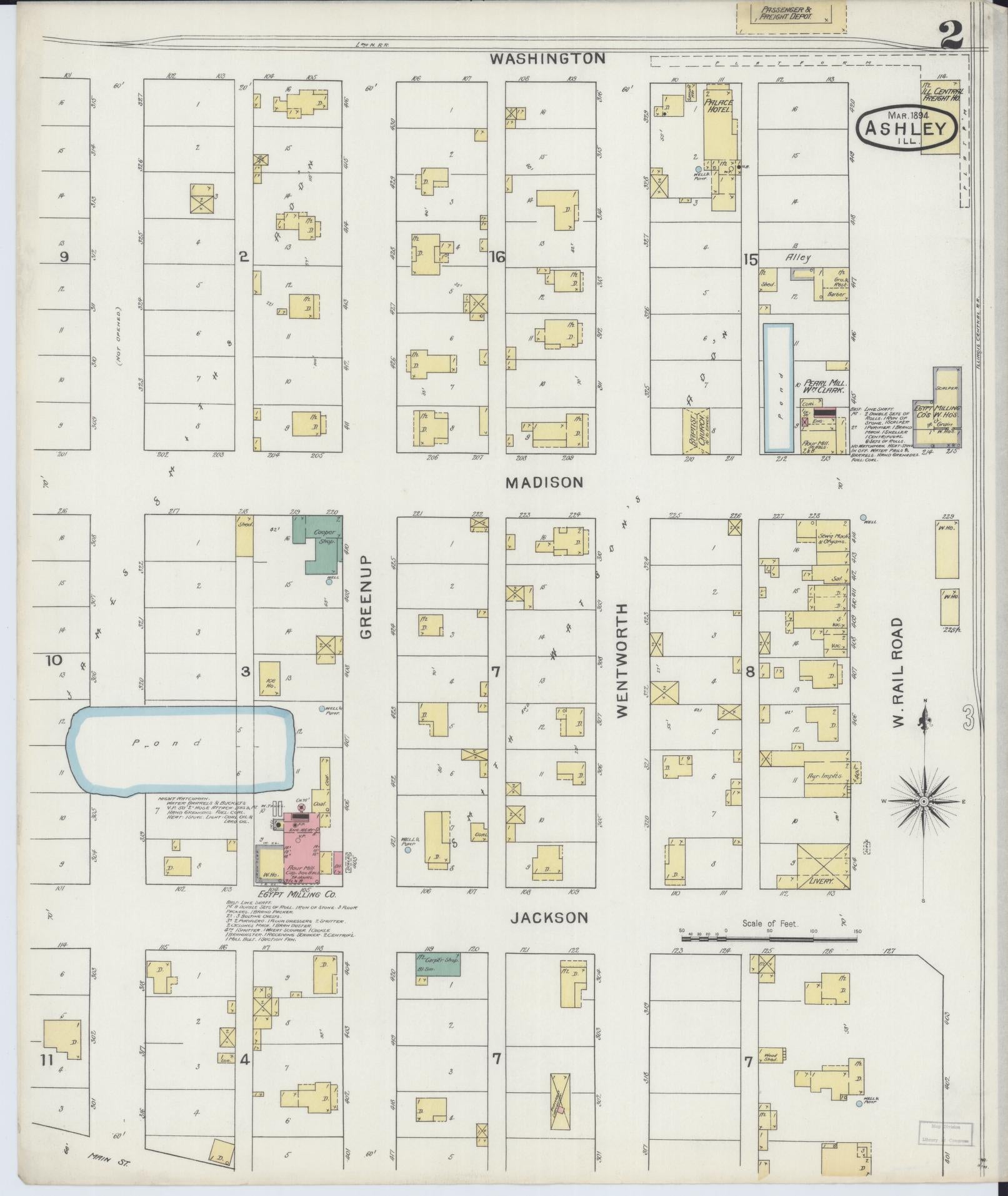 Sanborn Fire Insurance Map from Ashley, Washington County, Illinois (1894), Sheet #0002 - Complete Map Set gallery image, historic Sanborn map, vintage wall art, Illinois Illinois