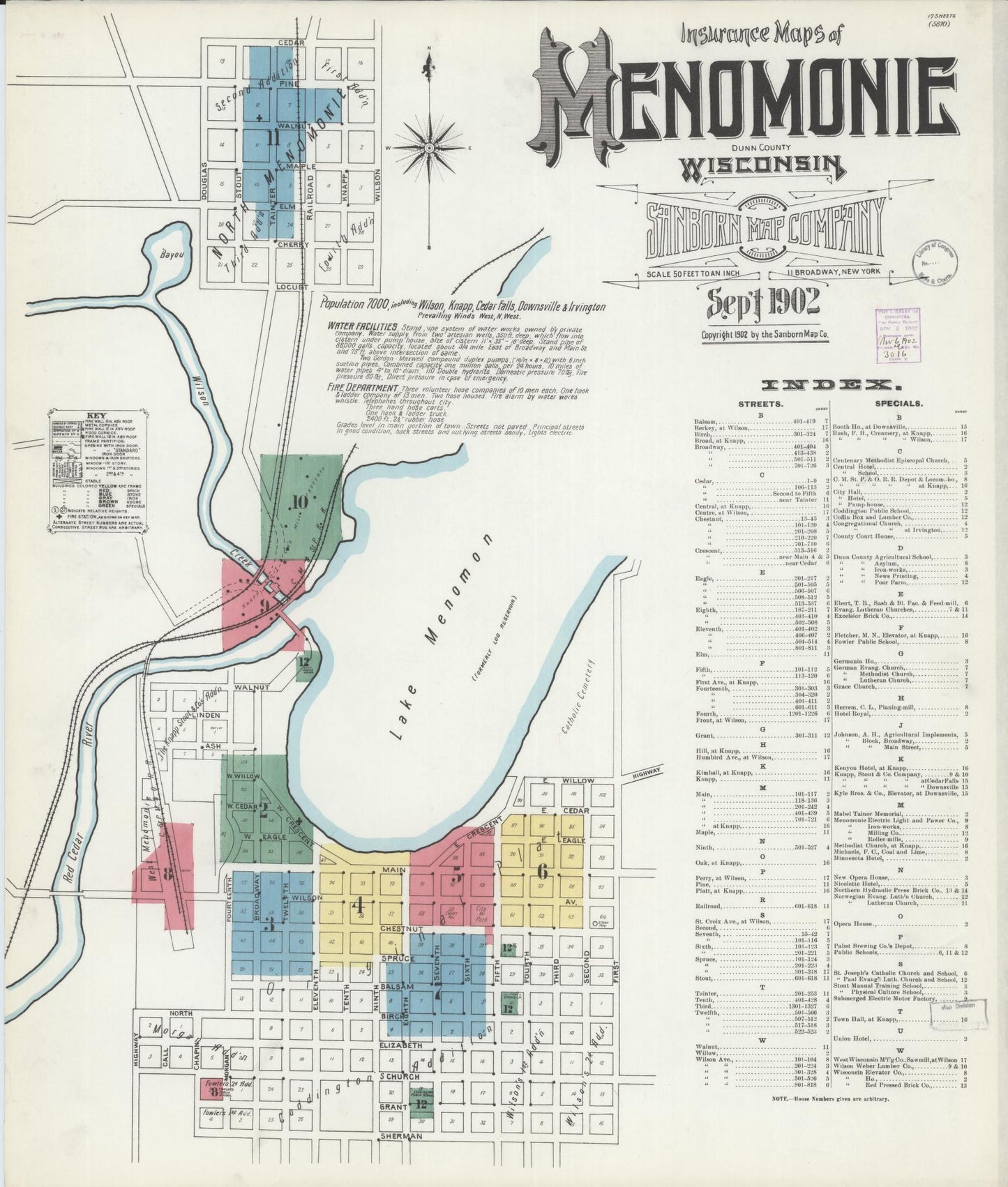 Sanborn Fire Insurance Map from Menomonie, Dunn County, Wisconsin (1902), Sheet #0001 - Historic Sanborn Fire Insurance Map Print, vintage old map wall art, antique decor, genealogy gift, Wisconsin Wisconsin map
