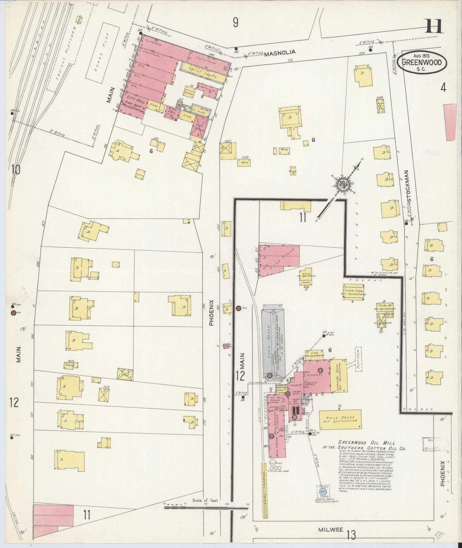 Sanborn Fire Insurance Map from Greenwood, Greenwood County, South Carolina (1913), Sheet #0011 - Complete Map Set gallery image, historic Sanborn map, vintage wall art, South Carolina South Carolina