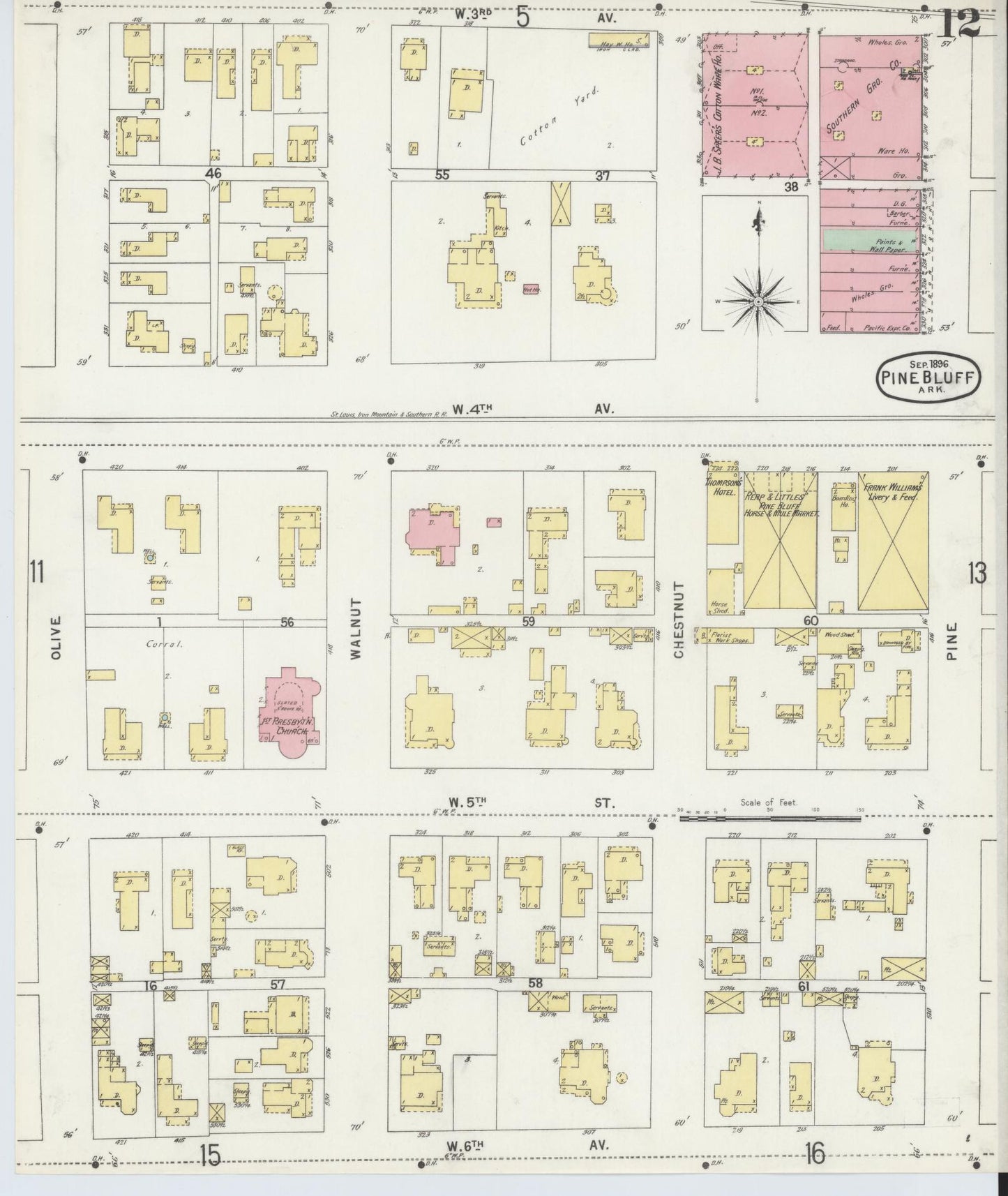 Sanborn Fire Insurance Map from Pine Bluff, Jefferson County, Arkansas (1896), Sheet #0012 - Complete Map Set gallery image, historic Sanborn map, vintage wall art, Arkansas Arkansas