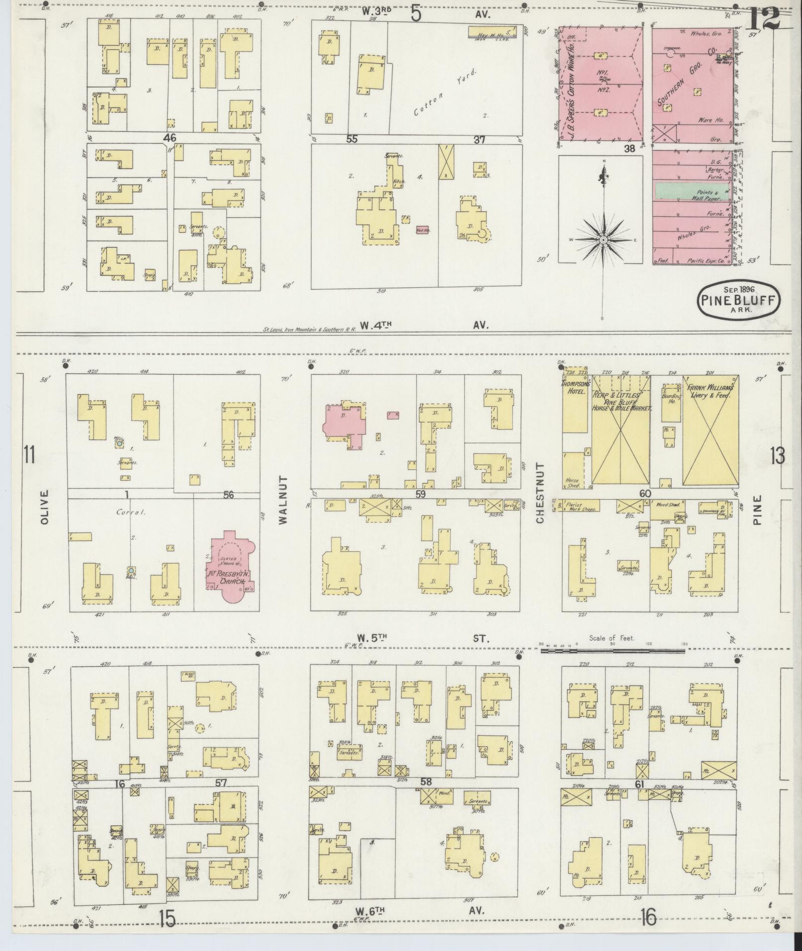 Sanborn Fire Insurance Map from Pine Bluff, Jefferson County, Arkansas (1896), Sheet #0012 - Complete Map Set gallery image, historic Sanborn map, vintage wall art, Arkansas Arkansas