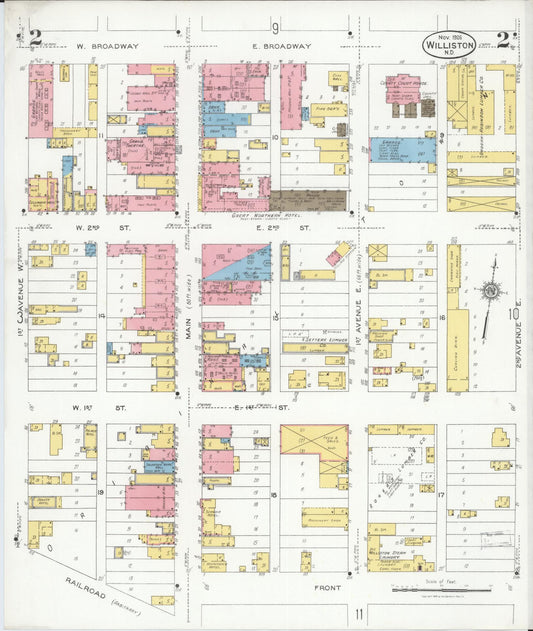 Sanborn Fire Insurance Map from Williston, Williams County, North Dakota (1926), Sheet #0002 - Historic Sanborn Fire Insurance Map Print, vintage old map wall art, antique decor, genealogy gift, North Dakota North Dakota map