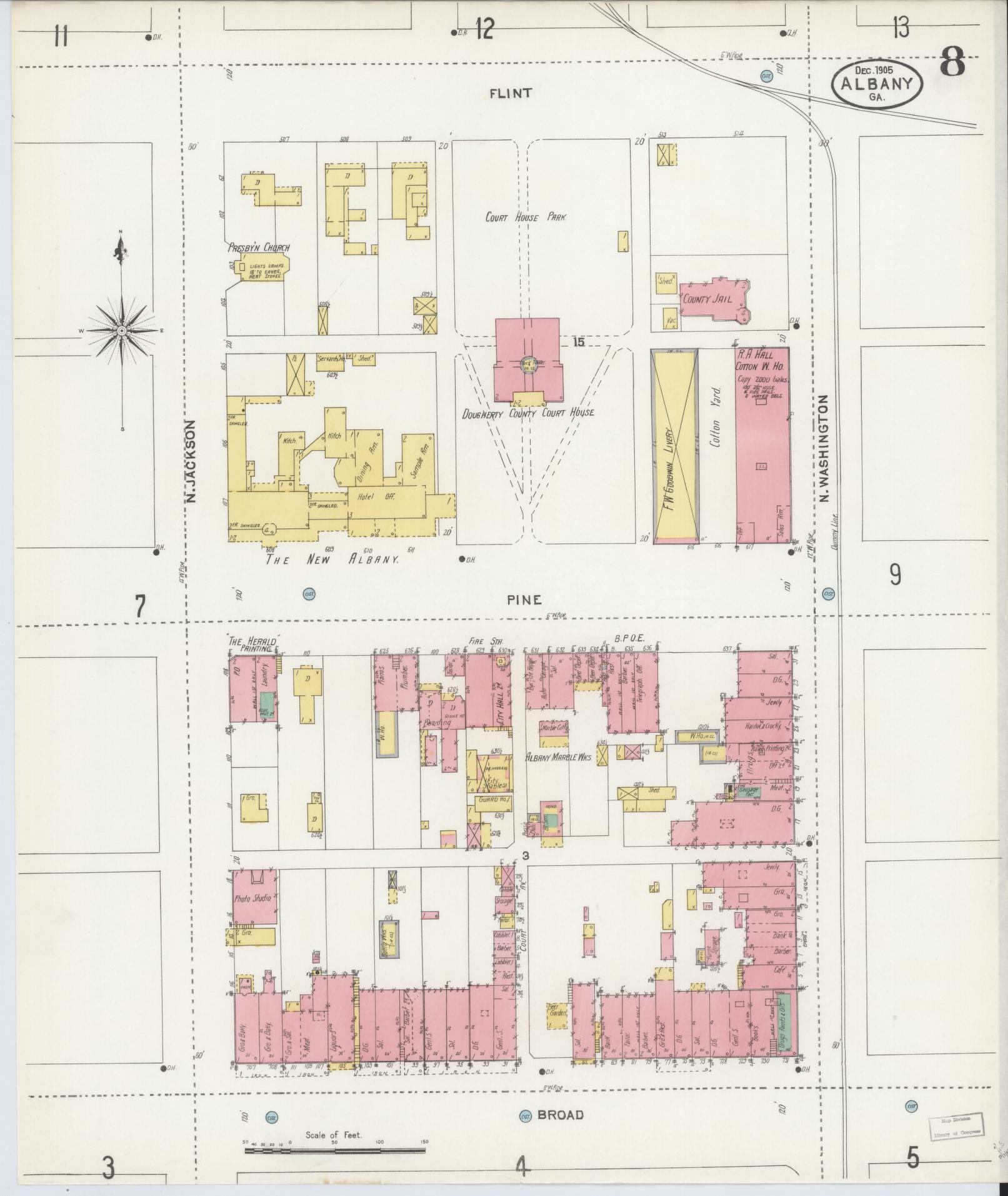 Sanborn Fire Insurance Map from Albany, Dougherty County, Georgia (1905), Sheet #0008 - Complete Map Set gallery image, historic Sanborn map, vintage wall art, Georgia Georgia