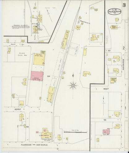 Sanborn Fire Insurance Map from Henderson, Rusk County, Texas (1896), Sheet #0003 - Historic Sanborn Fire Insurance Map Print, vintage old map wall art, antique decor, genealogy gift, Texas Texas map