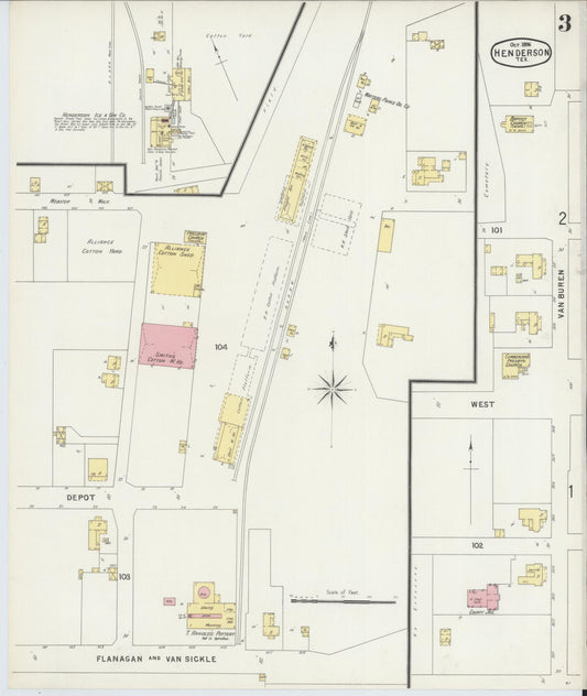 Sanborn Fire Insurance Map from Henderson, Rusk County, Texas (1896), Sheet #0003 - Historic Sanborn Fire Insurance Map Print, vintage old map wall art, antique decor, genealogy gift, Texas Texas map