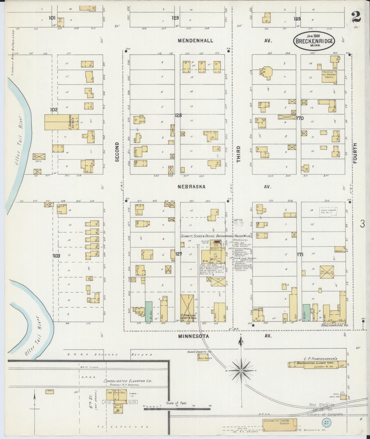 Sanborn Fire Insurance Map from Breckenridge, Wilkin County, Minnesota (1898), Sheet #0002 - Complete Map Set gallery image, historic Sanborn map, vintage wall art, Minnesota Minnesota