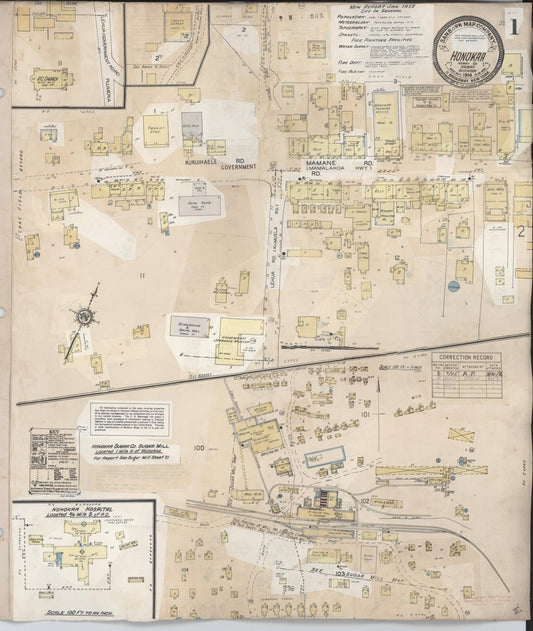 Sanborn Fire Insurance Map from Honokaa, Hawaii County, Hawaii (1956), Sheet #0001 - Historic Sanborn Fire Insurance Map Print