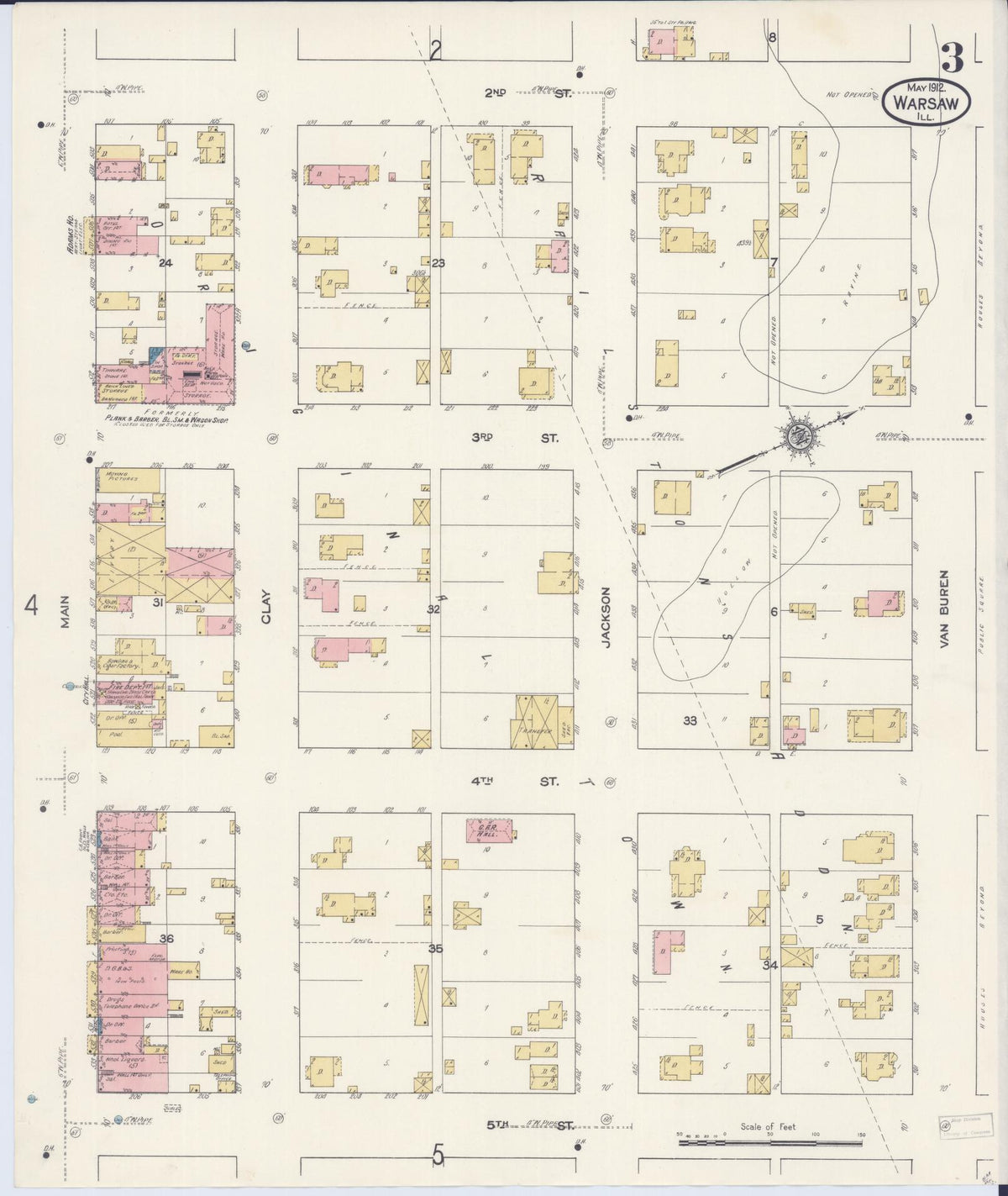 Sanborn Fire Insurance Map from Warsaw, Hancock County, Illinois (1912), Sheet #0003 - Complete Map Set gallery image, historic Sanborn map, vintage wall art, Illinois Illinois