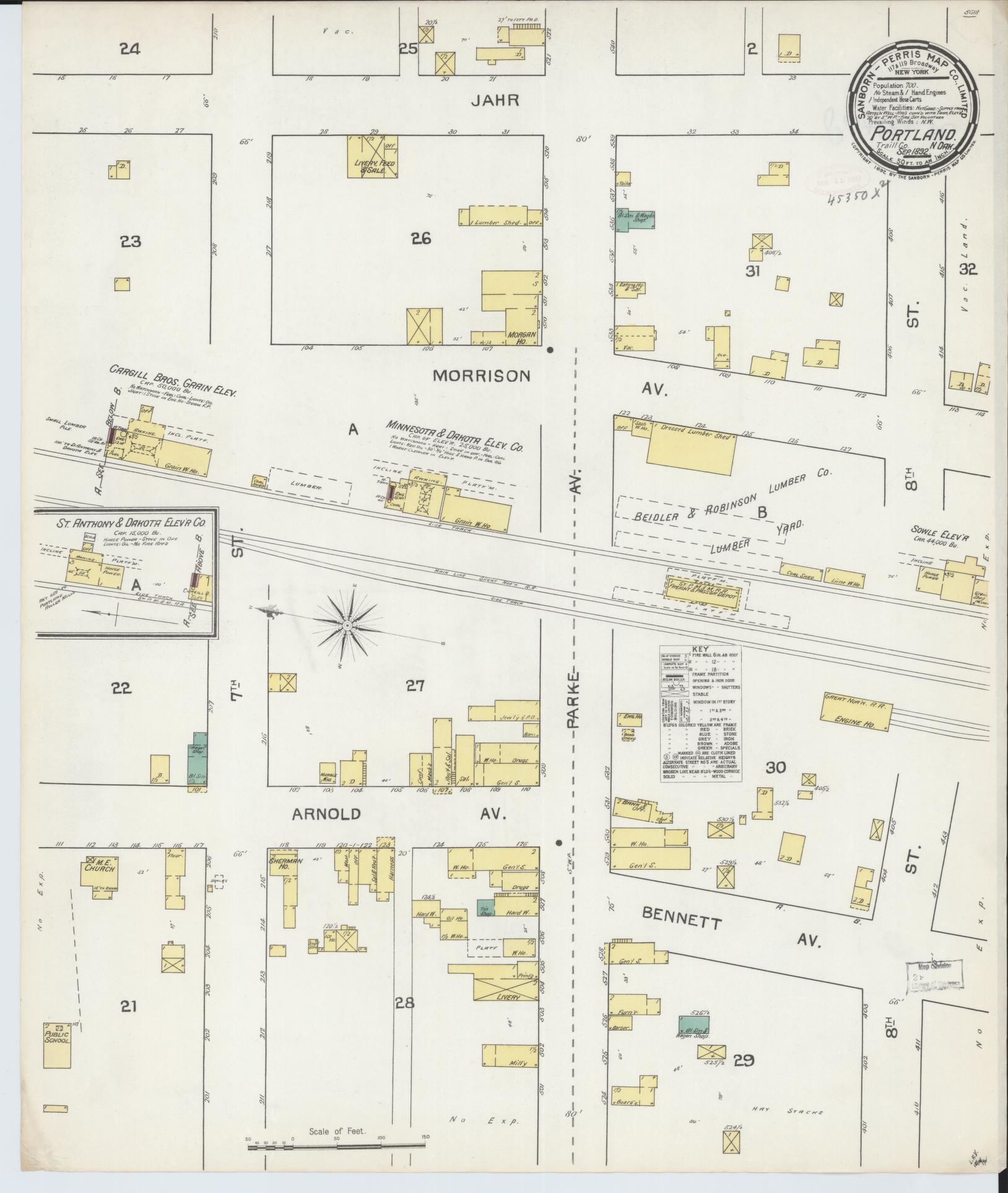 Sanborn Fire Insurance Map from Portland, Traill County, North Dakota (1892), Sheet #0001 - Historic Sanborn Fire Insurance Map Print, vintage old map wall art, antique decor, genealogy gift, North Dakota North Dakota map
