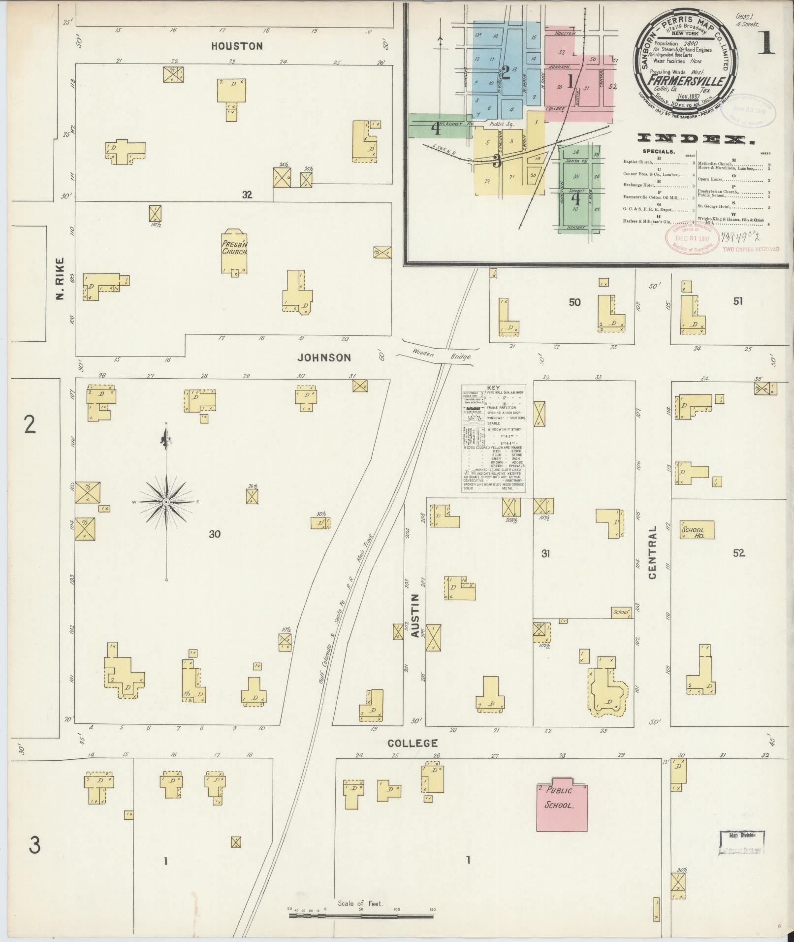Sanborn Fire Insurance Map from Farmersville, Collin County, Texas (1897), Sheet #0001 - Complete Map Set gallery image, historic Sanborn map, vintage wall art, Texas Texas