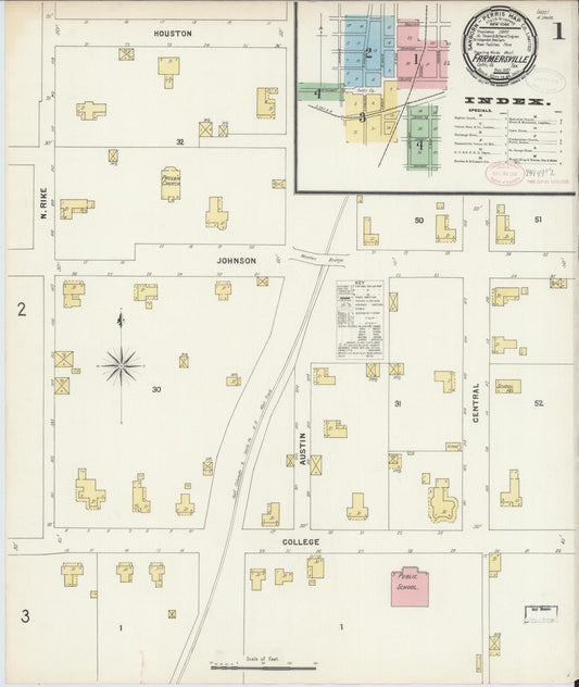 Sanborn Fire Insurance Map from Farmersville, Collin County, Texas (1897), Sheet #0001 - Complete Map Set gallery image, historic Sanborn map, vintage wall art, Texas Texas