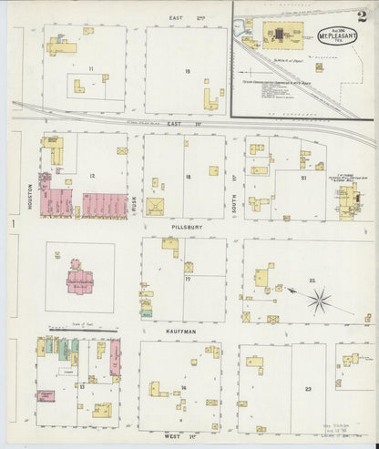 Sanborn Fire Insurance Map from Mount Pleasant, Titus County, Texas (1896), Sheet #0002 - Complete Map Set gallery image, historic Sanborn map, vintage wall art, Texas Texas