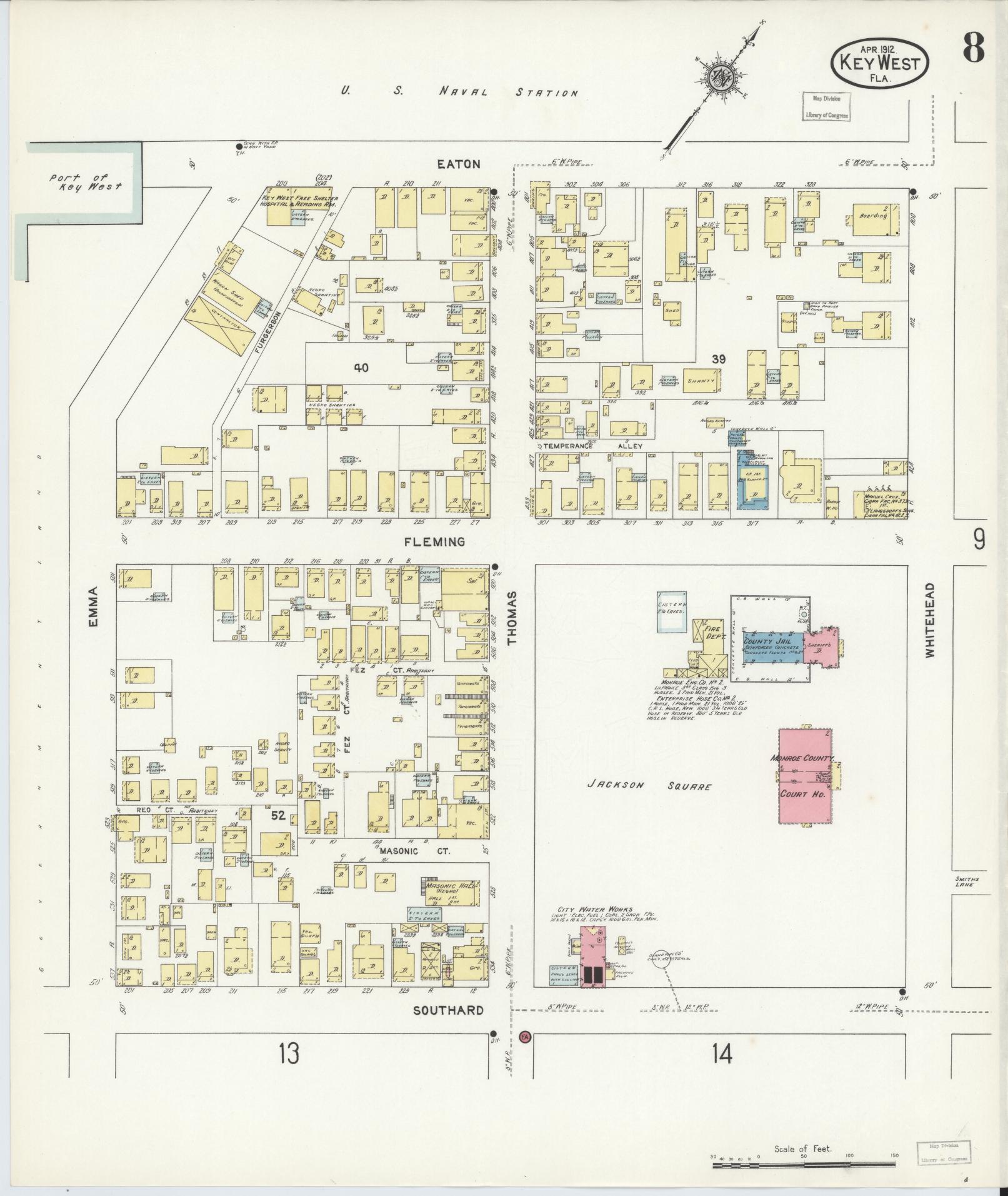 Sanborn Fire Insurance Map from Key West, Monroe County, Florida (1912), Sheet #0008 - Complete Map Set gallery image, historic Sanborn map, vintage wall art, Florida Florida