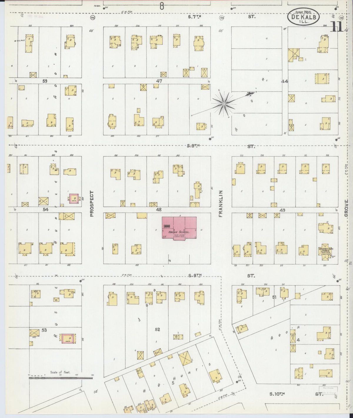 Sanborn Fire Insurance Map from De Kalb, De Kalb County, Illinois (1905), Sheet #0011 - Complete Map Set gallery image, historic Sanborn map, vintage wall art, Illinois Illinois